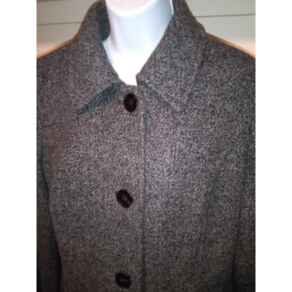 London Fog Womens Gray Salt and Pepper Tweed Wool Blend‎ Button Front Coat Large - Picture 2 of 7